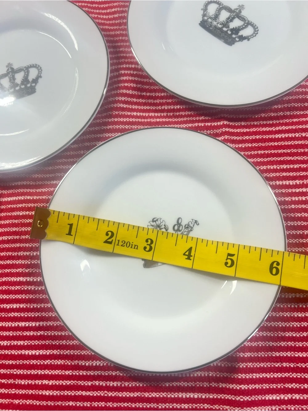 Sur La Table White Appetizer Plates Silver Crown Motif - Set of 5